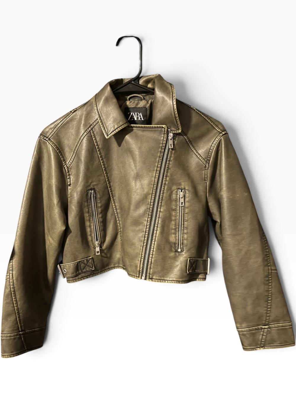 Zara Faux Leather Biker Jacket Brown Girls Size 9-10